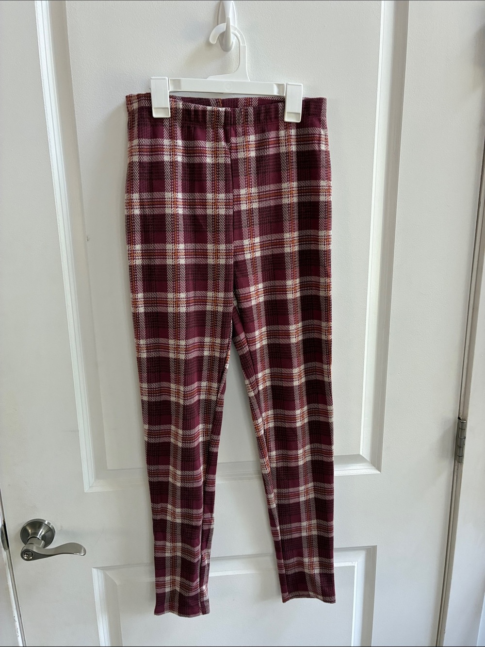 Forever 21 Maroon Plaid Pants with Cream and Orange Accents